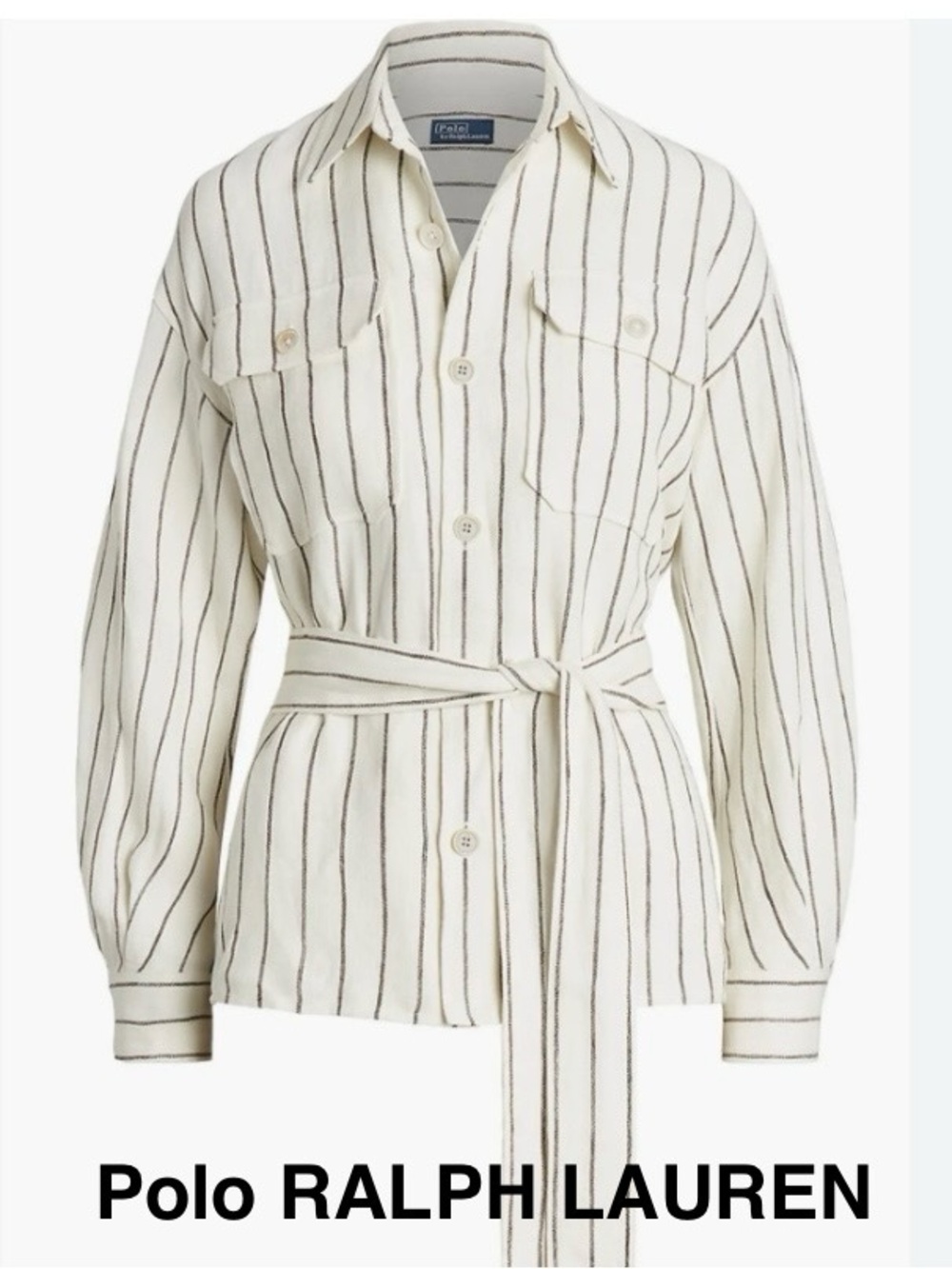 POLO RALPH LAUREN Striped Button-Up Shirt White with Belt - Size 8 - EUC